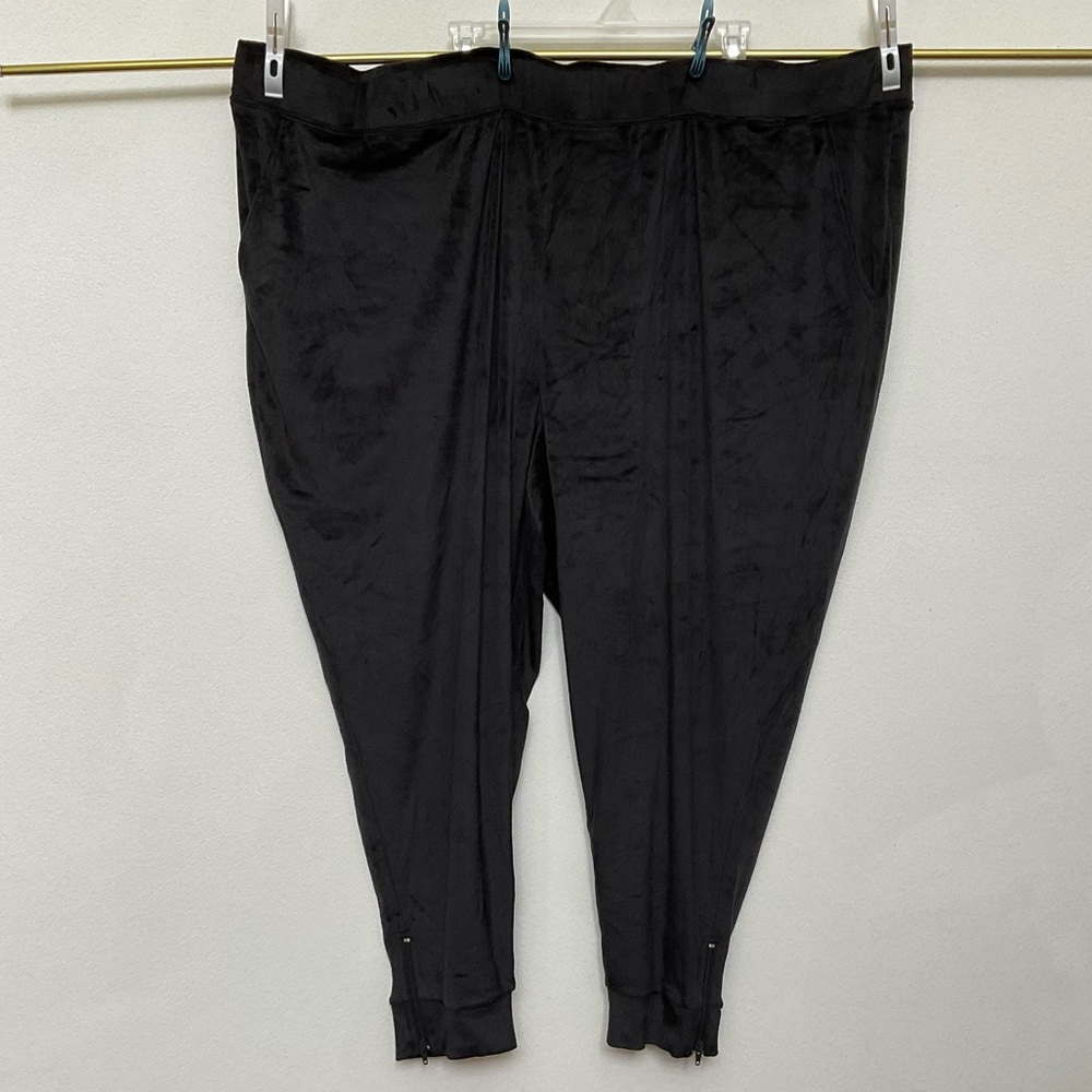 Any Body Black Velour Zip Ankle Jogger Pull On Pants Size 5X Lounge Comfort